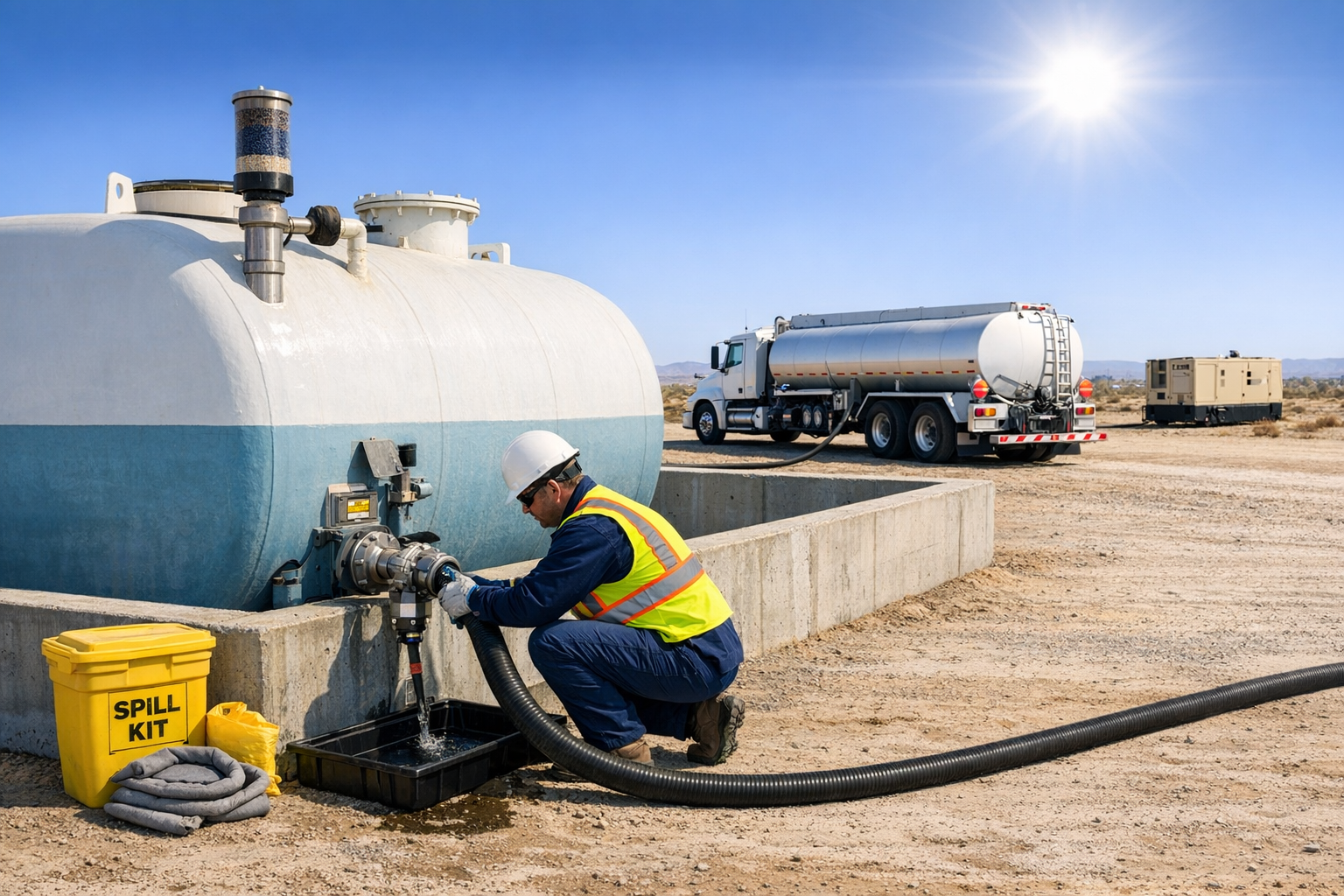 FRP diesel storage tank in Saudi Arabia with bund wall and venting