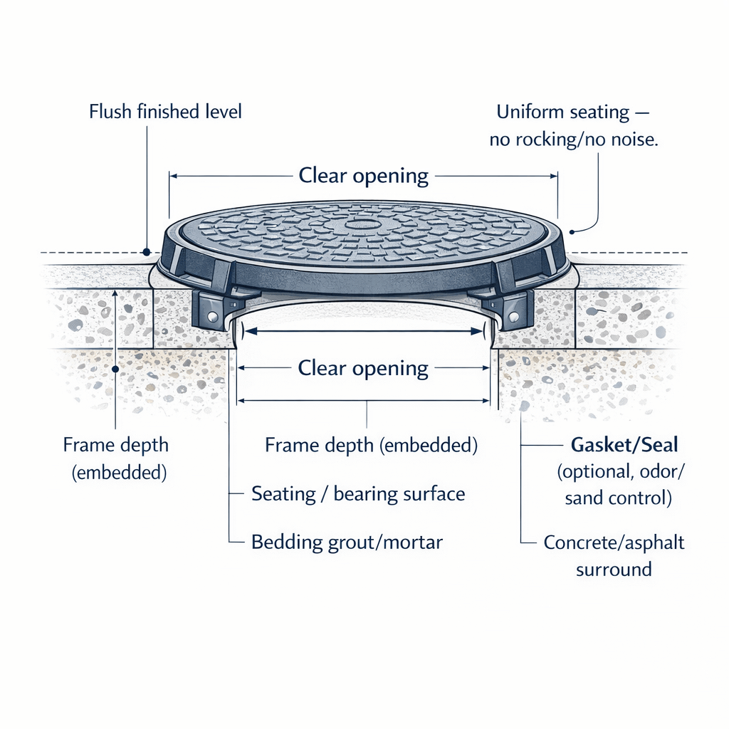 Technical diagram of manhole cover system