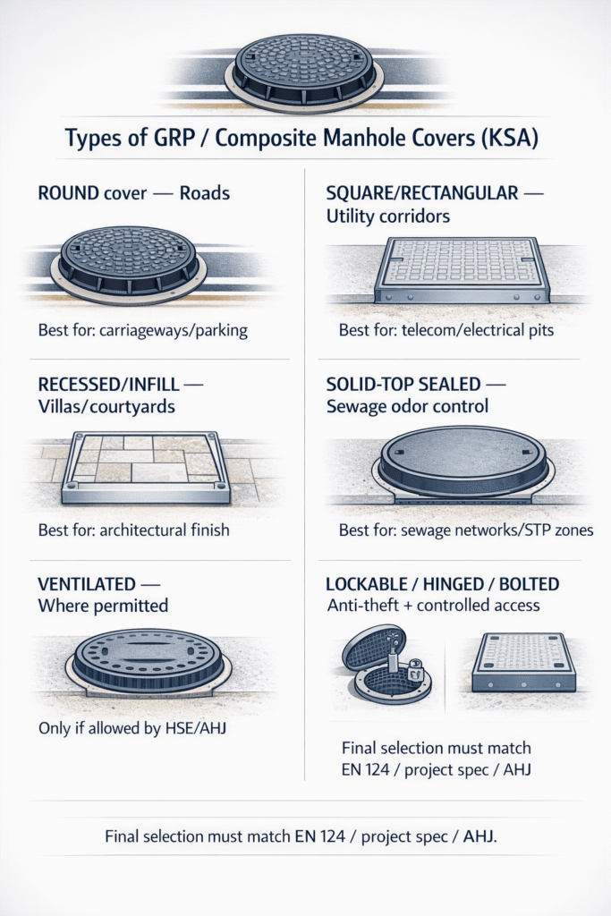 Types of GRP manhole covers in KSA