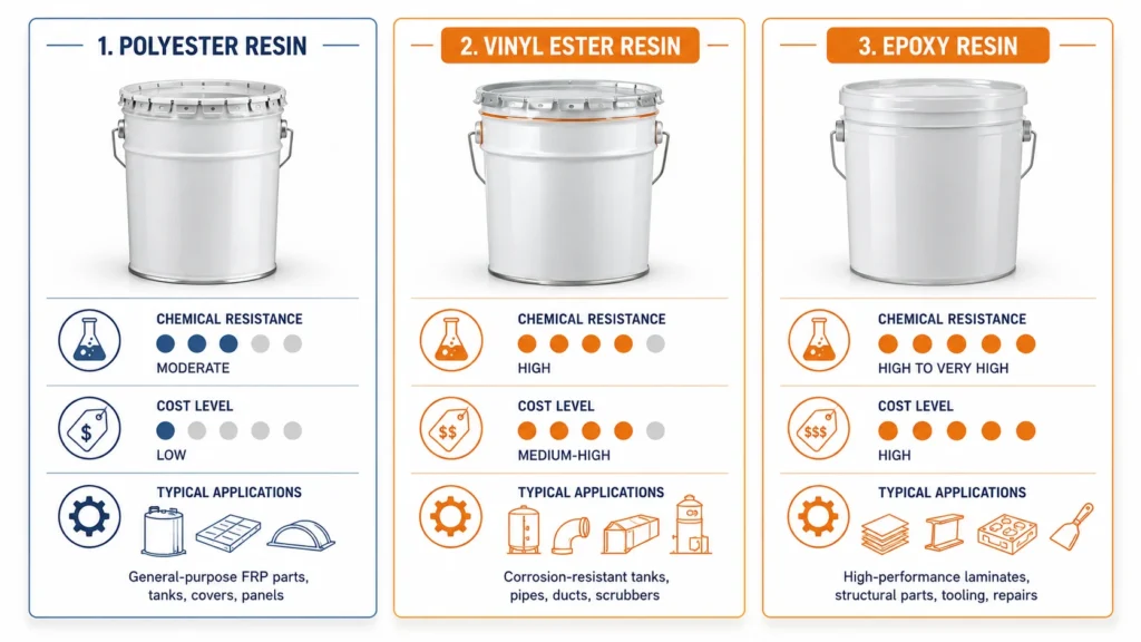 Comparison of polyester vinyl ester and epoxy resin types used in FRP GRP fiberglass tanks