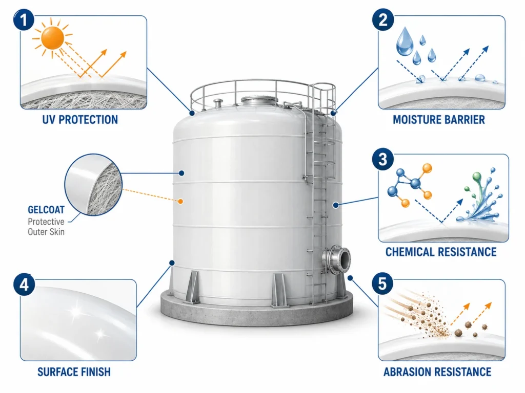 gelcoat fiberglass tanks UV protection