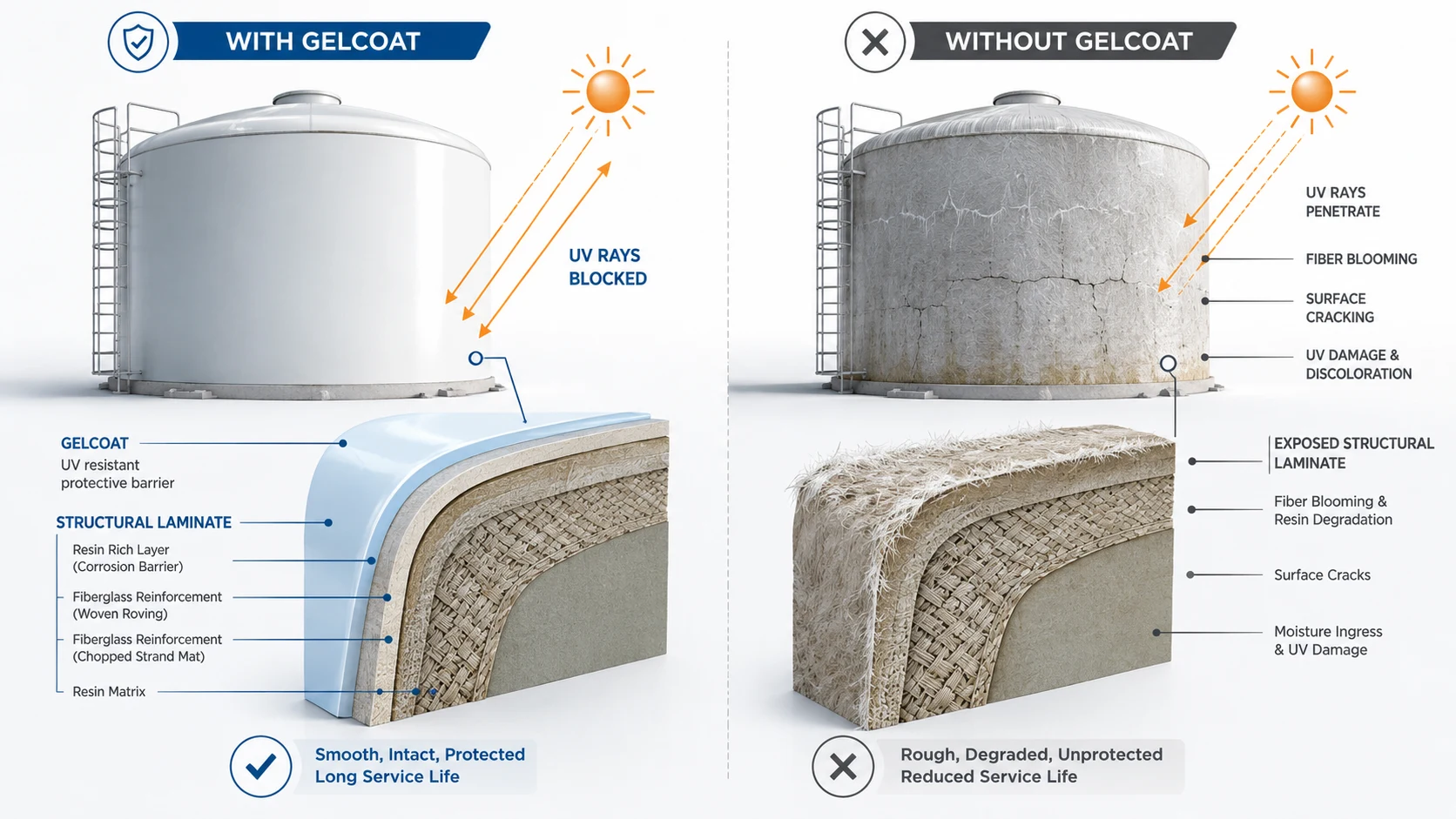 gelcoat fiberglass tanks UV protection