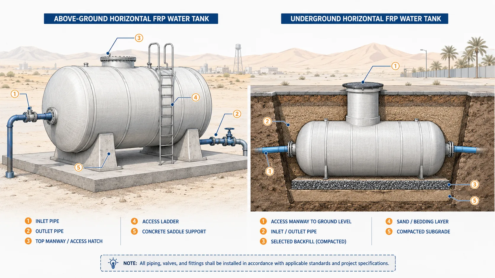 Underground vs Above-Ground FRP Water Tanks comparison in Saudi Arabia
