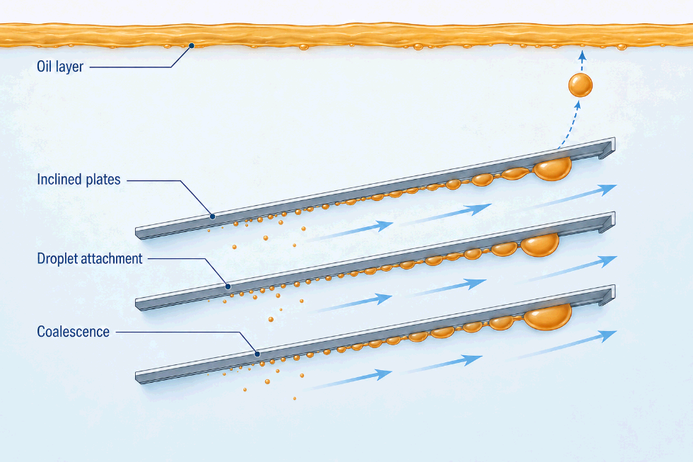 Illustration of a filament-wound GRP separator vessel showing laminate wall layers, internal chambers, and access shafts